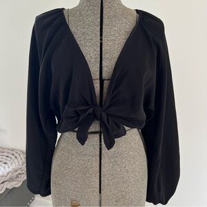 Lulu’s Loose Sleeve Tie Front Crop Top